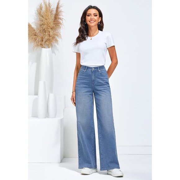 Wide Leg Jeans Women High Waist Breathable Stretch Casual Baggy Pants - Picture 7 of 7